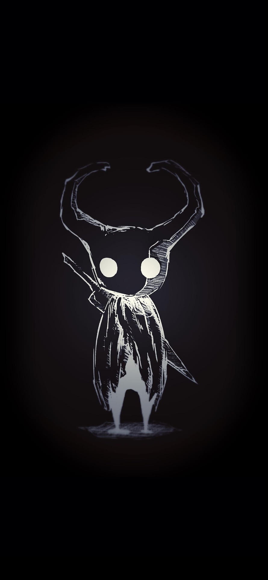 Hollow Knight Character Standing in Dark Void with Glowing Eyes and Antennae HD phone wallpaper