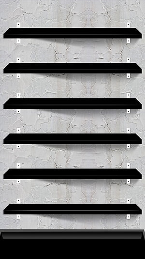 Minimalist Black Floating Shelves Against Textured White Plaster Wall HD phone wallpaper