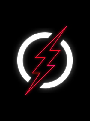 Neon Flash Symbol with Red Lightning Bolt on Black Background HD phone wallpaper