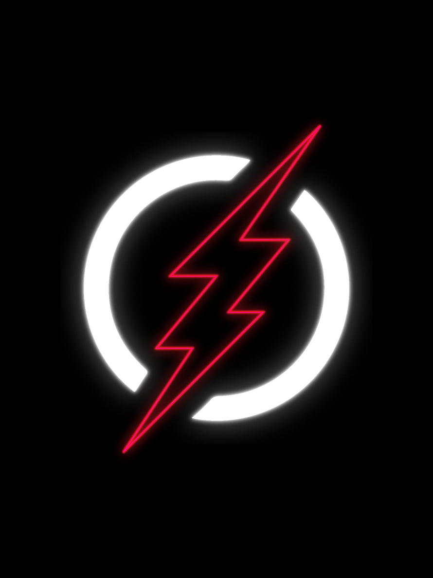 Neon Flash Symbol with Red Lightning Bolt on Black Background HD phone wallpaper