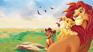 The Lion King II: Simba's Pride Animated Scene With Nala and Simba in the African Savanna HD wallpaper