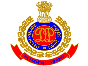 Official Delhi Police Emblem Featuring Lion Capital and Ashoka Pillar Design HD wallpaper