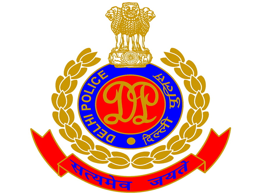 Official Delhi Police Emblem Featuring Lion Capital and Ashoka Pillar Design HD wallpaper