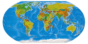 Detailed Physical World Map with Topographic Relief and Country Borders HD wallpaper