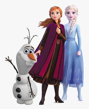 Anna, Elsa, and Olaf from Frozen 2 in a 3D animated character lineup on a white background HD phone wallpaper