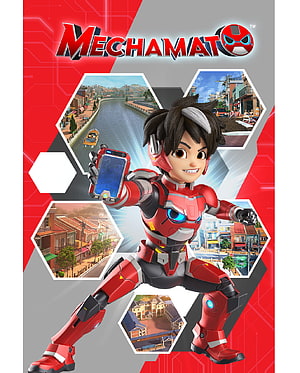 Mechamato 3D Animated Hero in Red Robot Suit with Hexagonal City Background HD phone wallpaper