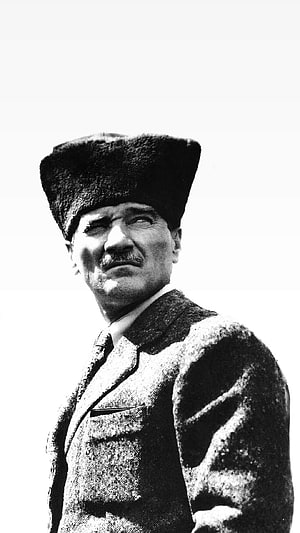 Mustafa Kemal Ataturk in Traditional Hat and Coat, Classic Black and White Portrait HD phone wallpaper