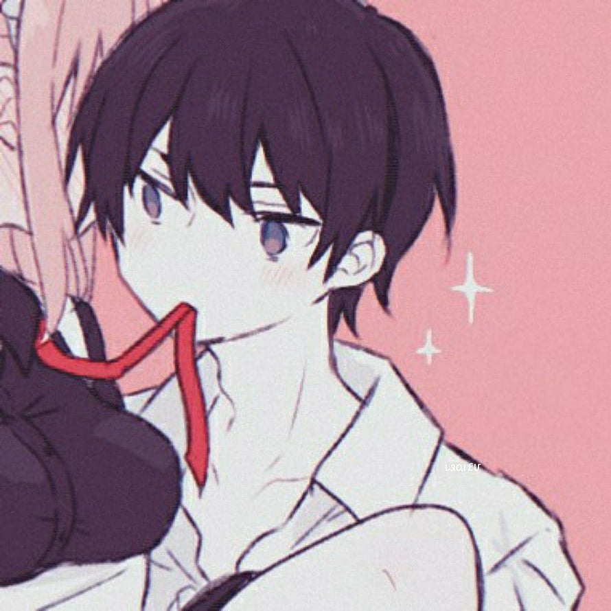 Anime Couple Profile Picture Featuring Blushing Boy and Girl in Soft Pink Setting HD phone wallpaper