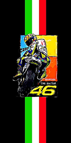 Valentino Rossi 46 The Doctor MotoGP Racing Illustration with Italian Flag Stripes HD phone wallpaper
