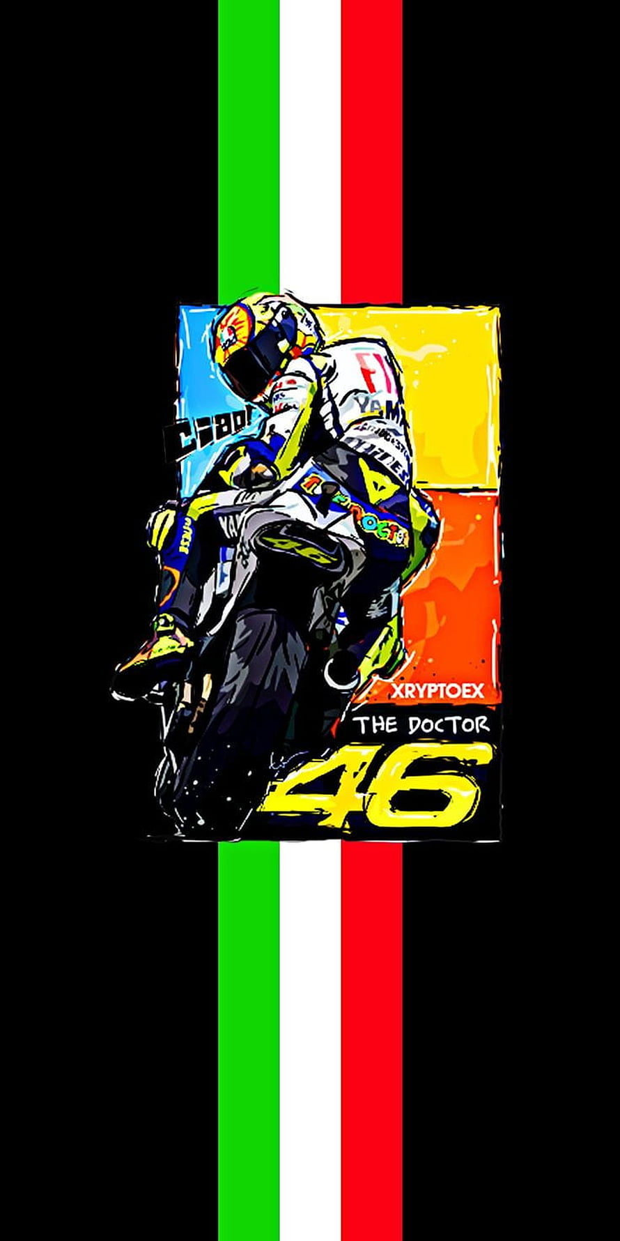 Valentino Rossi 46 The Doctor MotoGP Racing Illustration with Italian Flag Stripes HD phone wallpaper