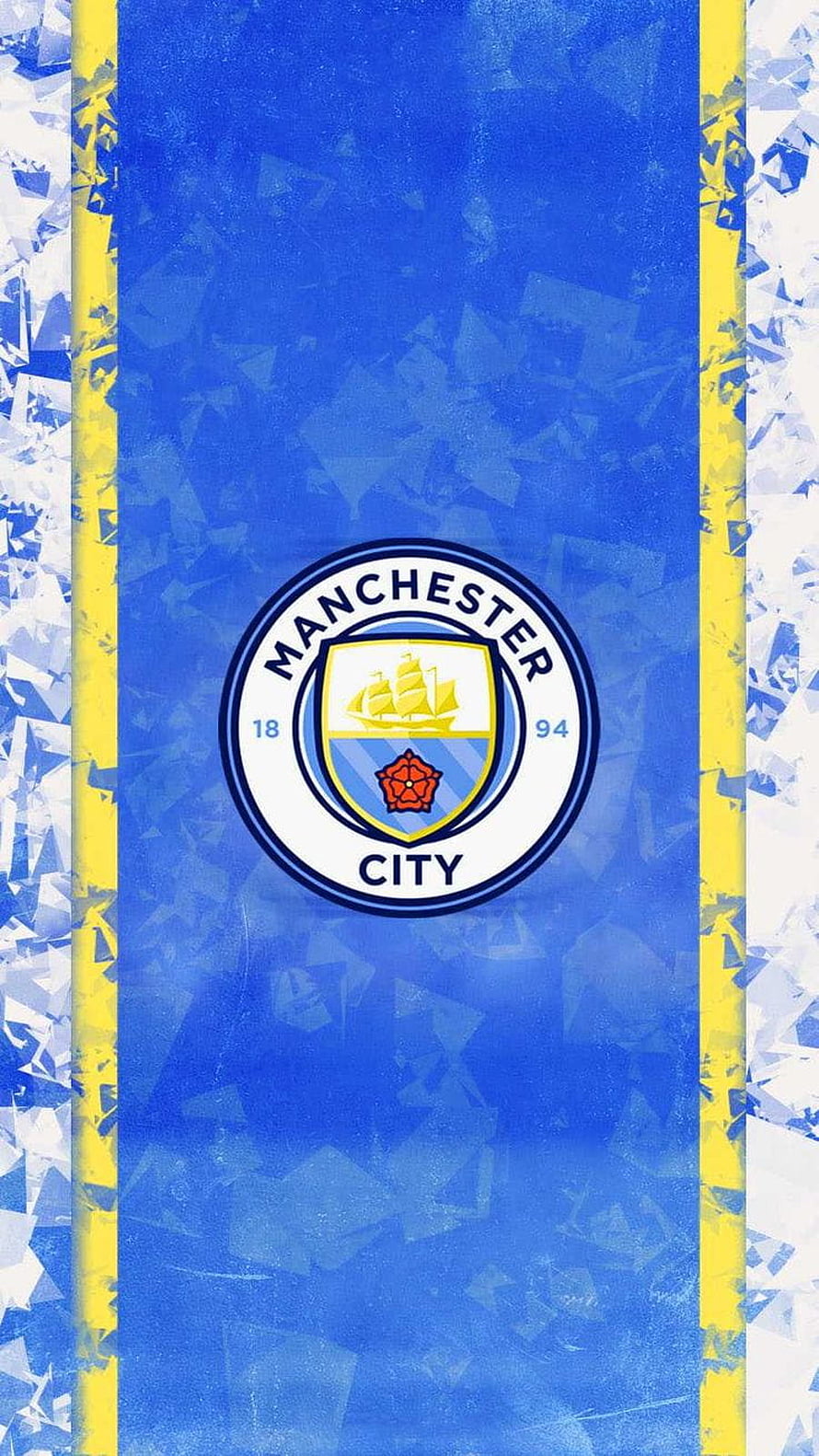 Manchester City Official Club Crest on Blue Geometric Background HD phone wallpaper