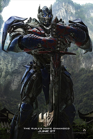 Optimus Prime Holding Sword in Transformers Age of Extinction Movie Poster HD phone wallpaper