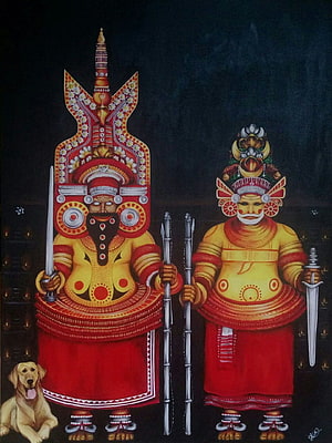 Sree Muthappan Traditional Kerala Temple Art Painting with Dog Companion HD phone wallpaper
