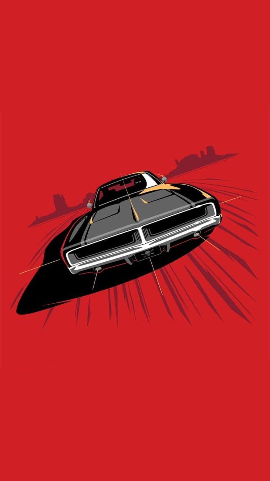 1969 Dodge Charger Black Muscle Car Vector Illustration on Red Background HD phone wallpaper