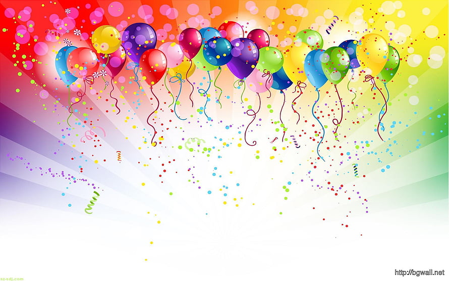 Colorful Balloon Garland With Confetti And Streamers On Rainbow Background HD wallpaper
