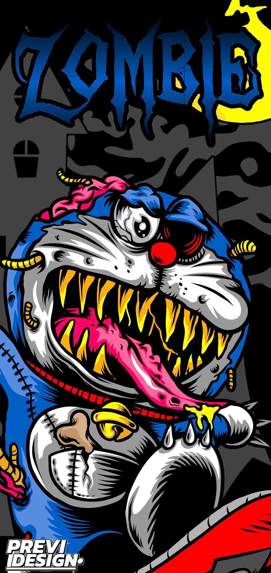 Doraemon Zombie Horror Illustration with Sharp Teeth and Creepy Style HD phone wallpaper