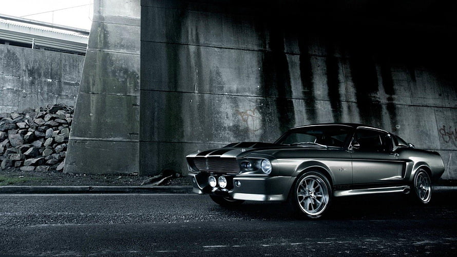 Silver Ford Mustang Shelby GT500 Eleanor Classic Muscle Car Under Concrete Bridge HD wallpaper