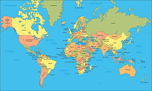 Colorful Political World Map with Labeled Countries and Oceans HD wallpaper
