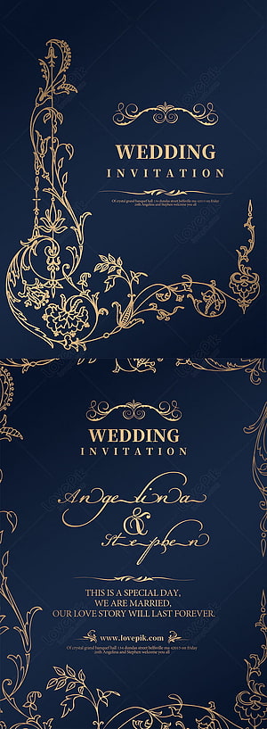 Elegant Dark Blue Wedding Invitation Card with Gold Floral Ornament Design HD phone wallpaper
