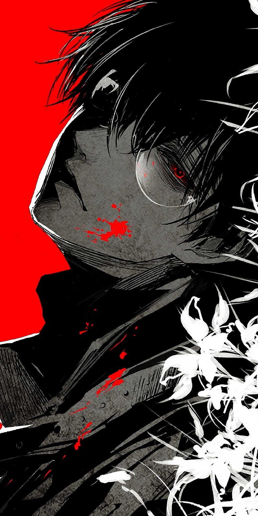 Tokyo Ghoul Kaneki Ken Anime Portrait With Red Eyes And Blood Splatter HD phone wallpaper