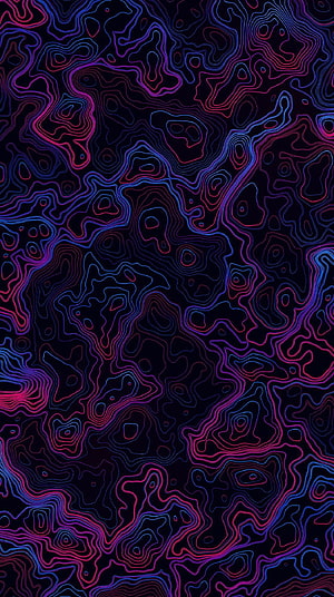 Neon Topographic Contour Lines Abstract Pattern on Dark Background HD phone wallpaper