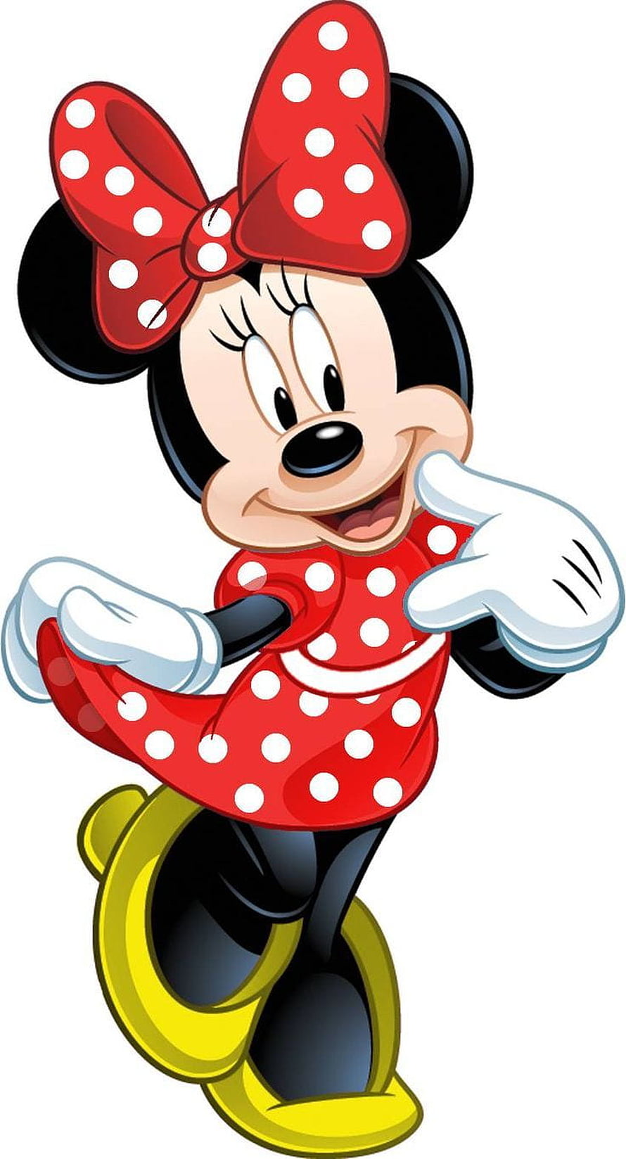 Minnie Mouse in Classic Red Polka Dot Dress and Bow with Yellow Shoes HD phone wallpaper