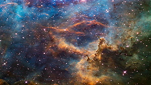 Vibrant Hubble Space Telescope Deep Field Nebula with Star Clusters and Cosmic Dust HD wallpaper