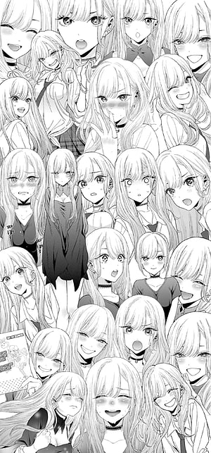 Marin Kitagawa Manga Collage Featuring Multiple Expressions and Outfits HD phone wallpaper