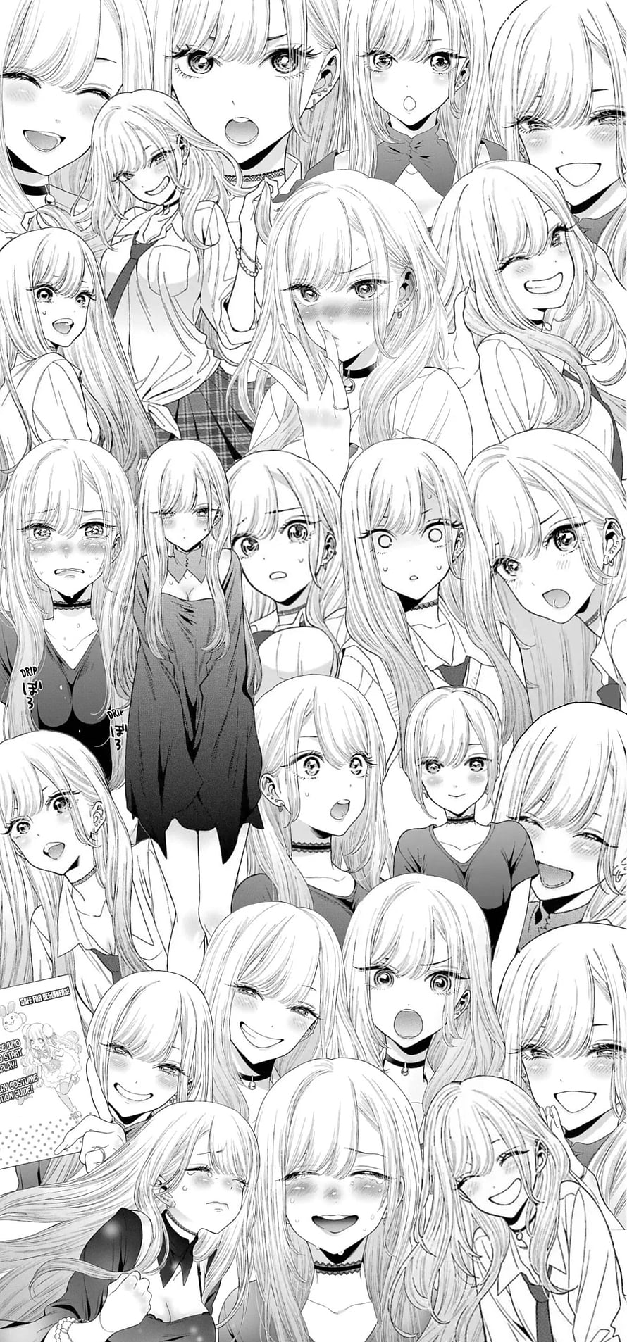 Marin Kitagawa Manga Collage Featuring Multiple Expressions and Outfits HD phone wallpaper