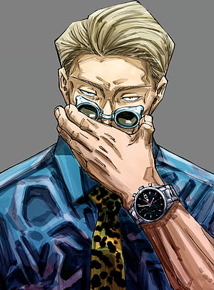 Kento Nanami Anime Character Portrait in Blue Suit and Goggles HD phone wallpaper