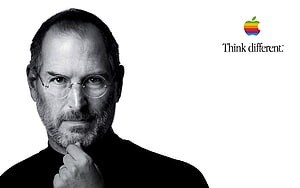 Steve Jobs Portrait With Apple Think Different Logo And Rainbow Emblem HD wallpaper