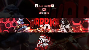 Warrior 10 YouTube Banner with Rabbit and Soldier Characters in Red Fire Theme HD wallpaper
