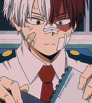 Anime Character with Bandaged Face and Heterochromia in School Uniform HD phone wallpaper