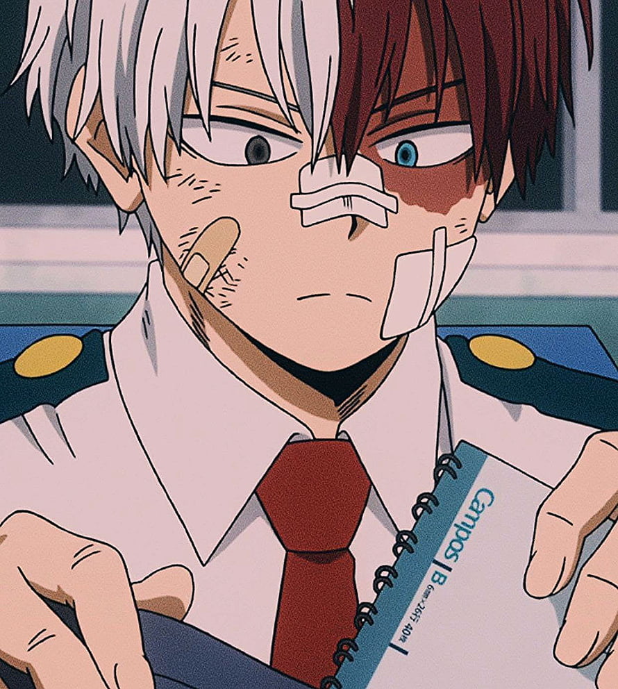 Anime Character with Bandaged Face and Heterochromia in School Uniform HD phone wallpaper