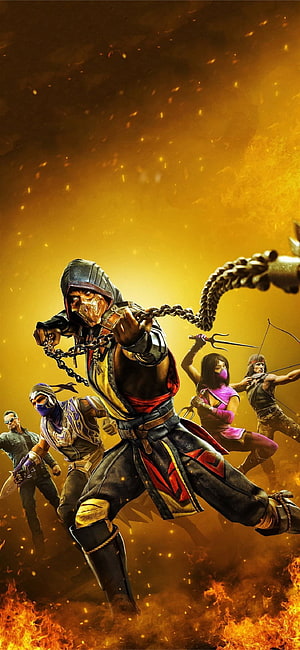 Mortal Kombat 11 Scorpion and Sub-Zero Fighting Team in Fiery Inferno HD phone wallpaper