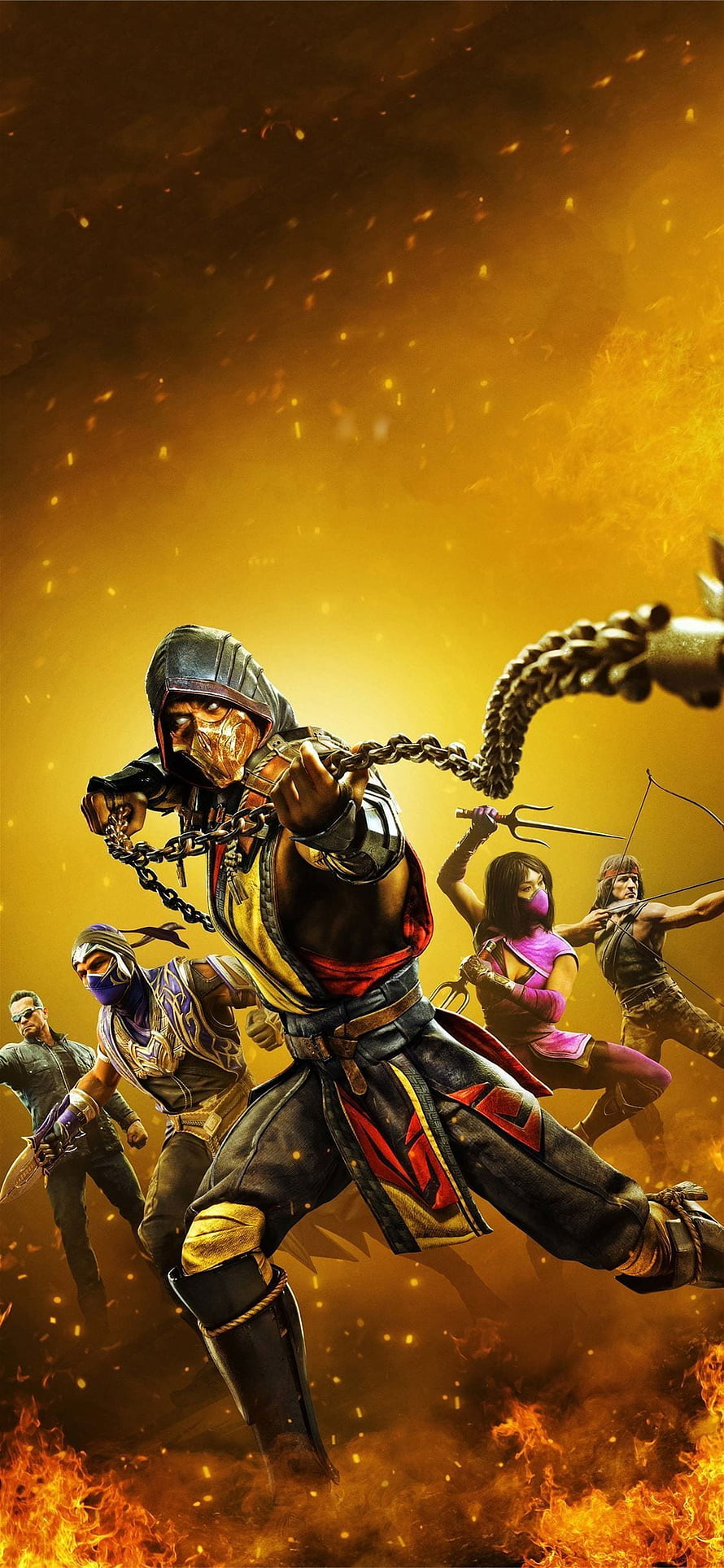 Mortal Kombat 11 Scorpion and Sub-Zero Fighting Team in Fiery Inferno HD phone wallpaper