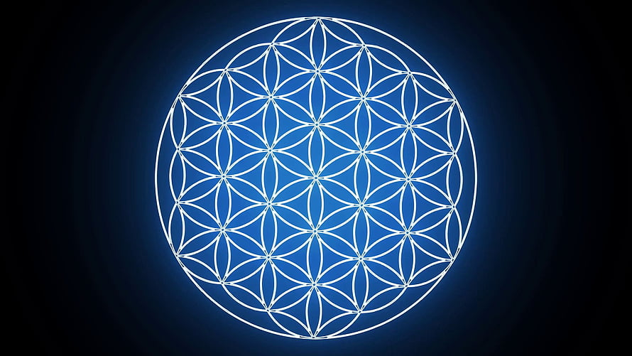 Sacred Geometry Flower of Life Pattern in White Lines on a Deep Blue Background HD wallpaper
