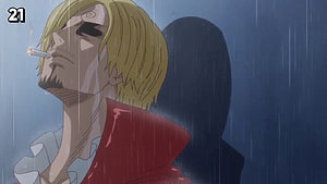 Sanji from One Piece smoking in the rain with a somber expression HD wallpaper
