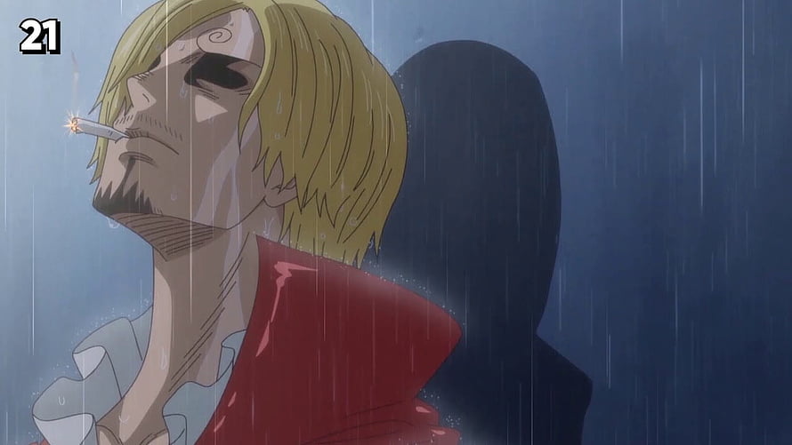 Sanji from One Piece smoking in the rain with a somber expression HD wallpaper