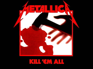 Metallica Kill 'Em All Album Cover Art with Hammer and Blood Splatter HD wallpaper
