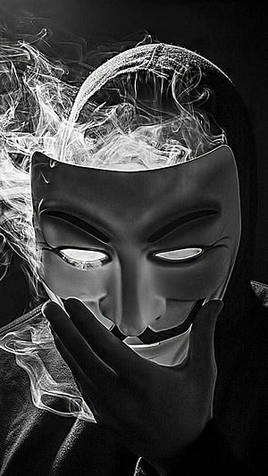 Black and White Guy Fawkes Mask Portrait with Dramatic Smoke Effects HD phone wallpaper