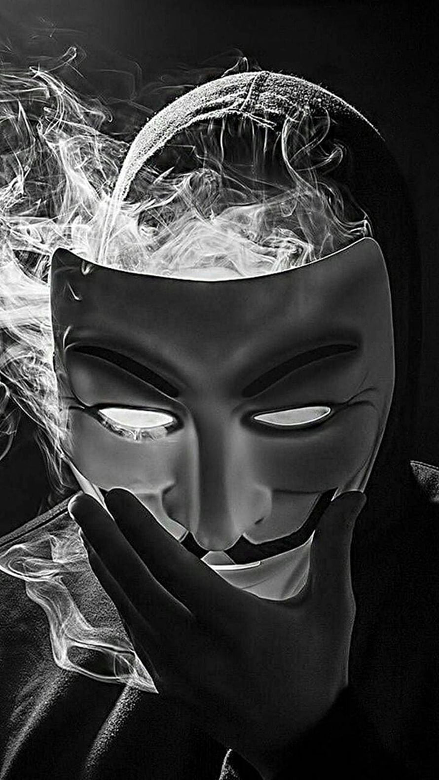 Black and White Guy Fawkes Mask Portrait with Dramatic Smoke Effects HD phone wallpaper