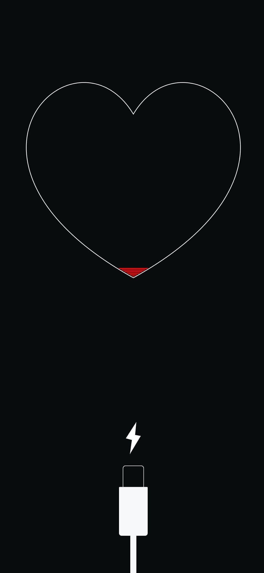 Minimalist Heart Battery Charging Icon on Black Background HD phone wallpaper
