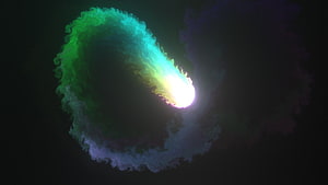 Vibrant Green and Purple Smoke Ring with Bright White Core on Dark Background HD wallpaper