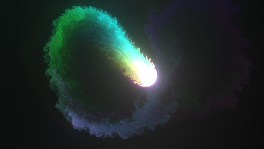Vibrant Green and Purple Smoke Ring with Bright White Core on Dark Background HD wallpaper