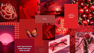 Red and Black Valentine's Day Aesthetic Collage with Neon Roses and Cherries HD wallpaper