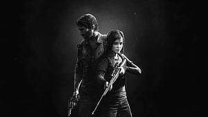 The Last of Us Joel and Ellie Black and White Character Art HD wallpaper