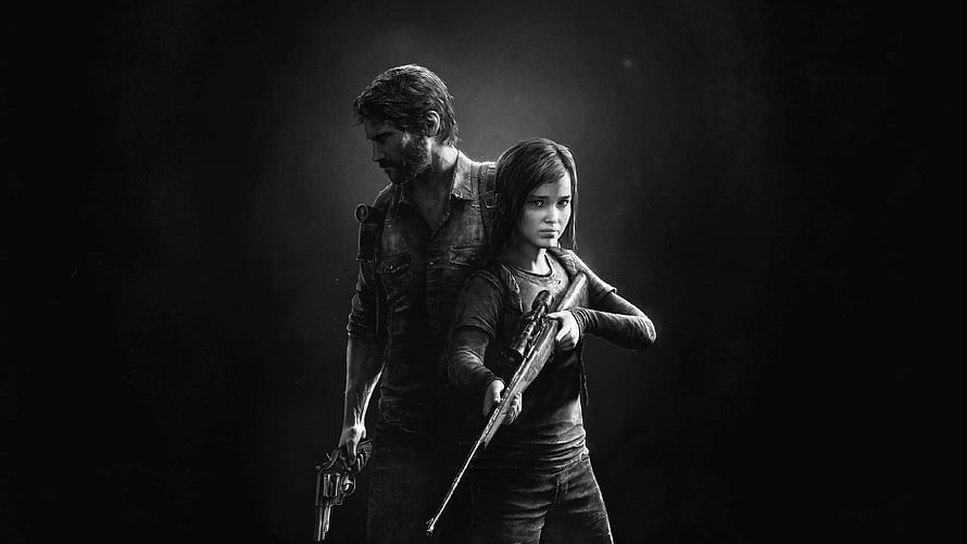 The Last of Us Joel and Ellie Black and White Character Art HD wallpaper