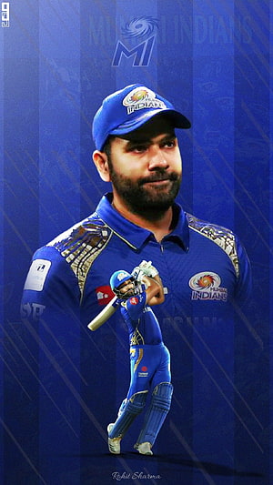 Rohit Sharma Mumbai Indians Cricket Portrait and Batting Action Wallpaper HD phone wallpaper