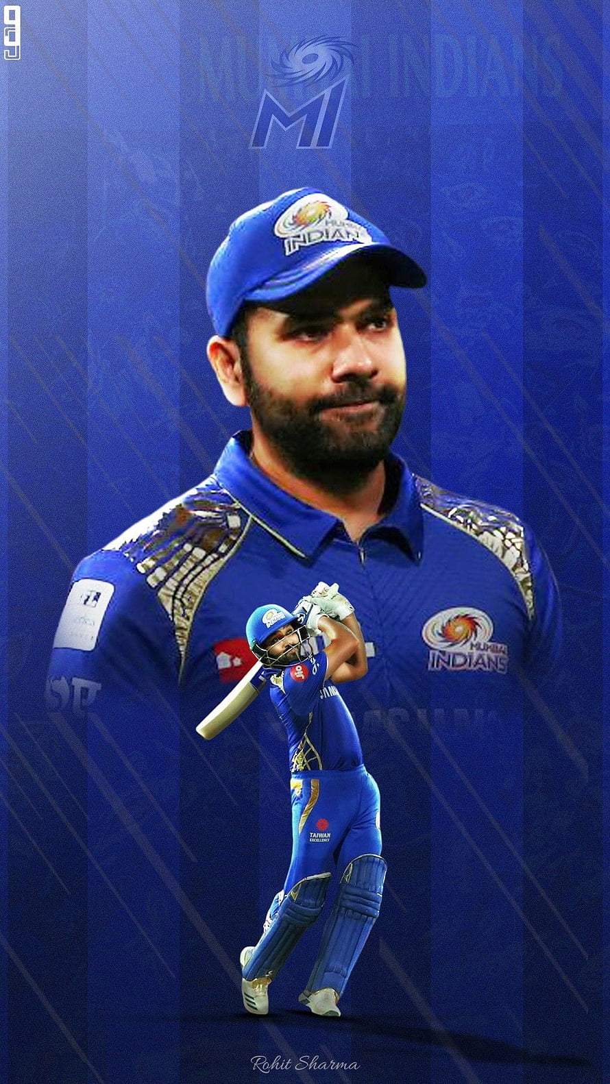 Rohit Sharma Mumbai Indians Cricket Portrait and Batting Action Wallpaper HD phone wallpaper
